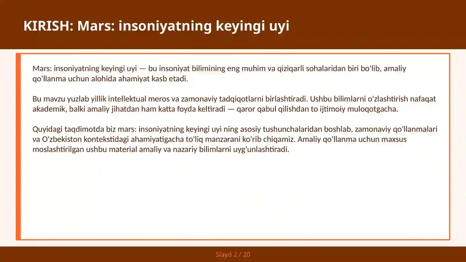 Mars: insoniyatning keyingi uyi 2