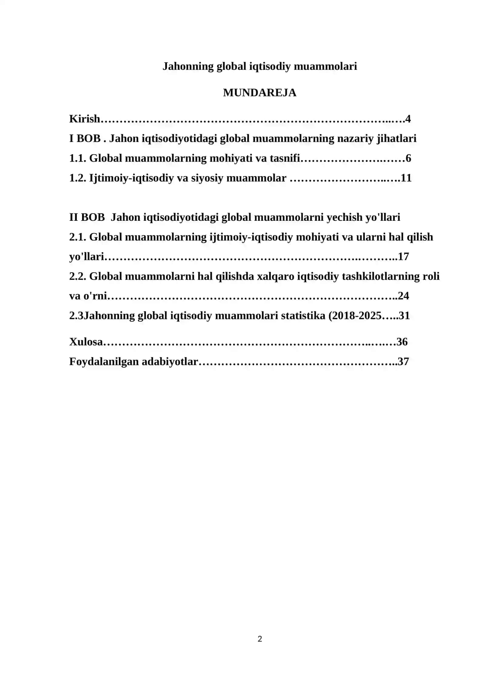 Jahonning global iqtisodiy muammolari 2