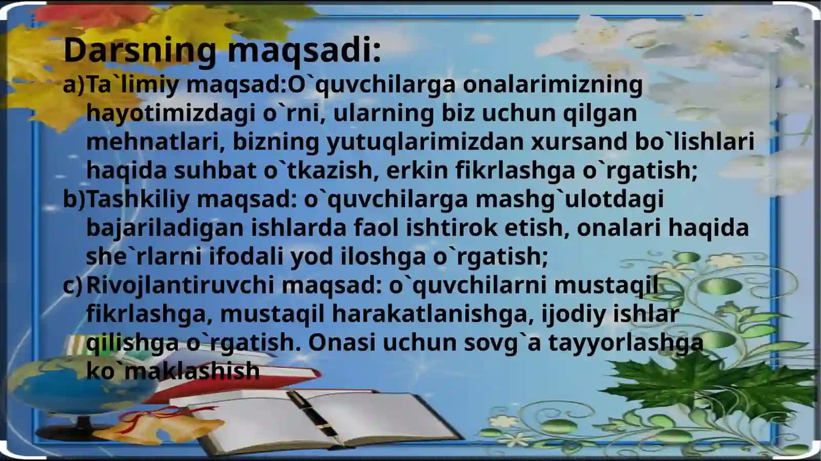 "Onamgasovg`a"mavzusidagi mashg`ulot darsishlanmasi 2
