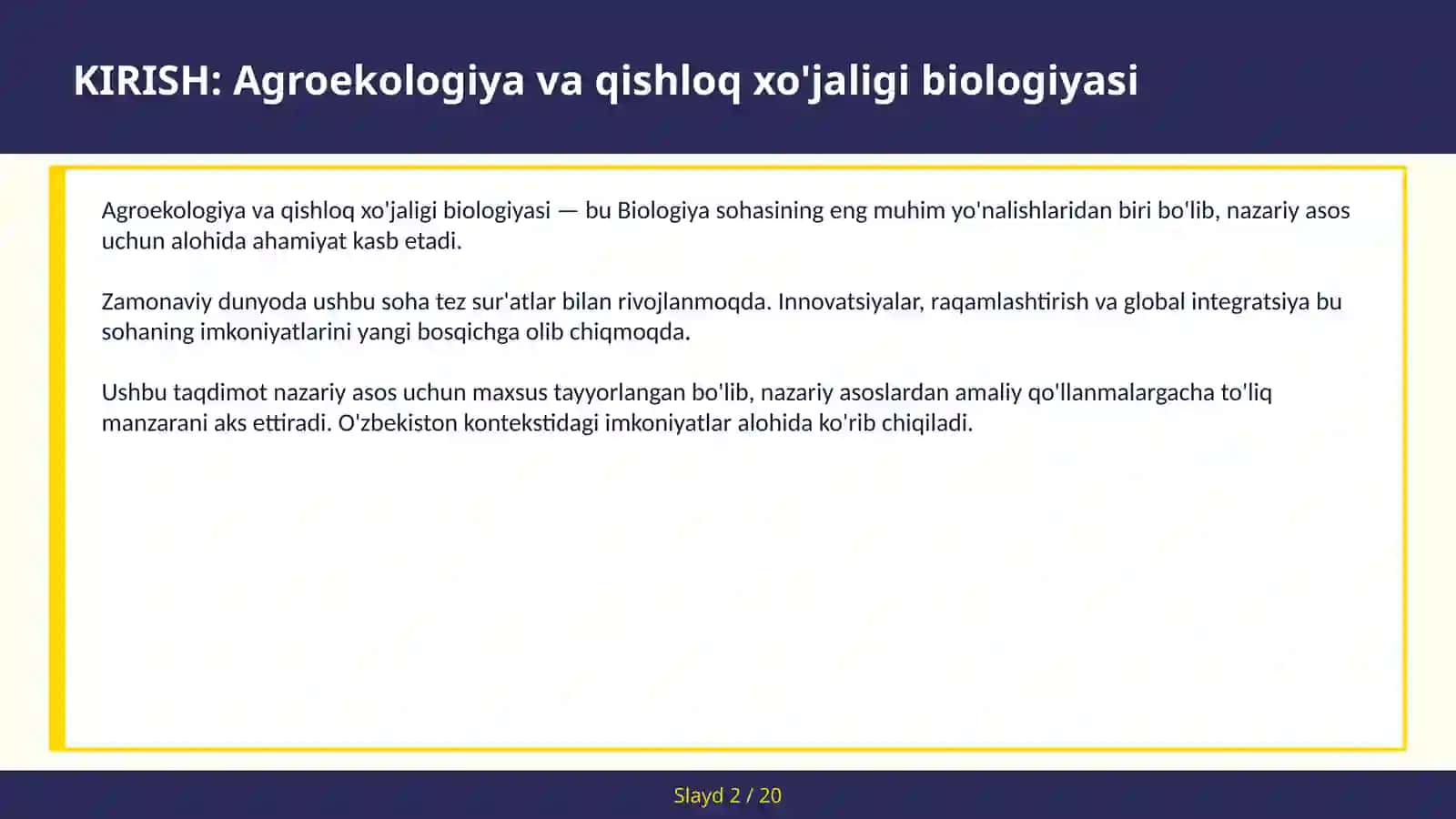 AGROEKOLOGIYA VA QISHLOQ XO'JALIGI BIOLOGIYASI 2