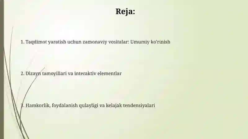 Taqdimotlarni ishlab chiqishning zamonaviy vositalari 2