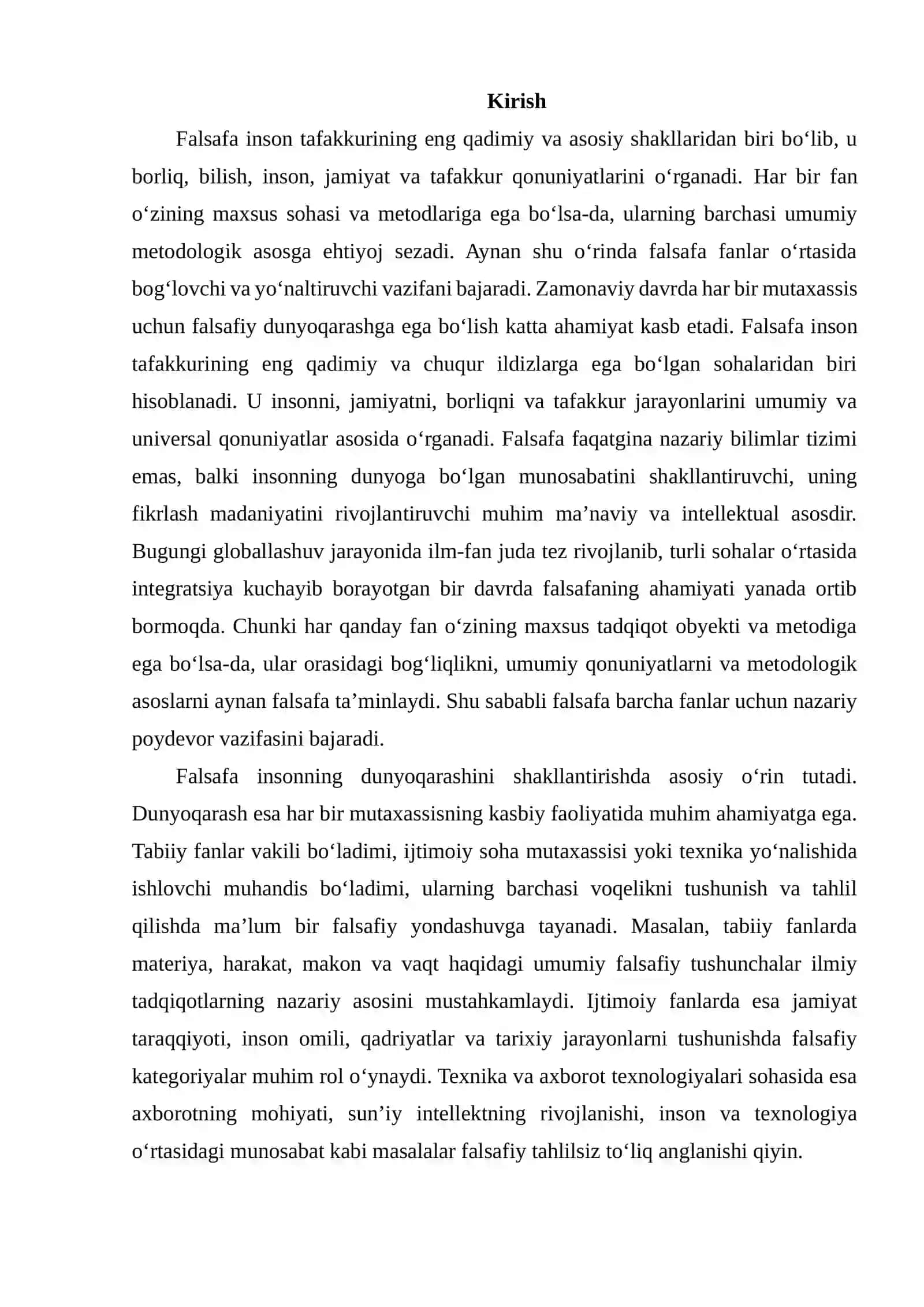 FALSAFANING BOSHQA FAN SOHA MUTAXASSISLARI UCHUN AHAMIYATI 2