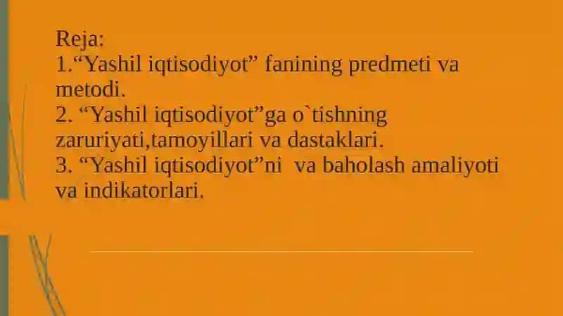 “Yashil iqtisodiyot” fanining predmeti va metodi 2