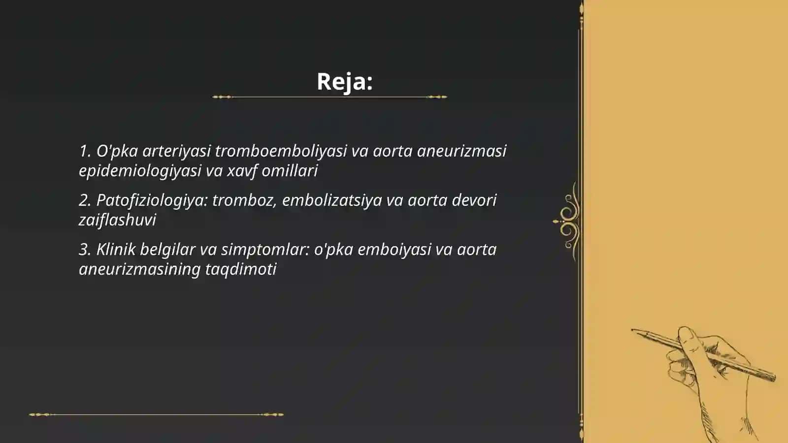 O'pka arteriyasi tromboemboliyasi Aorta anerizmasi 2