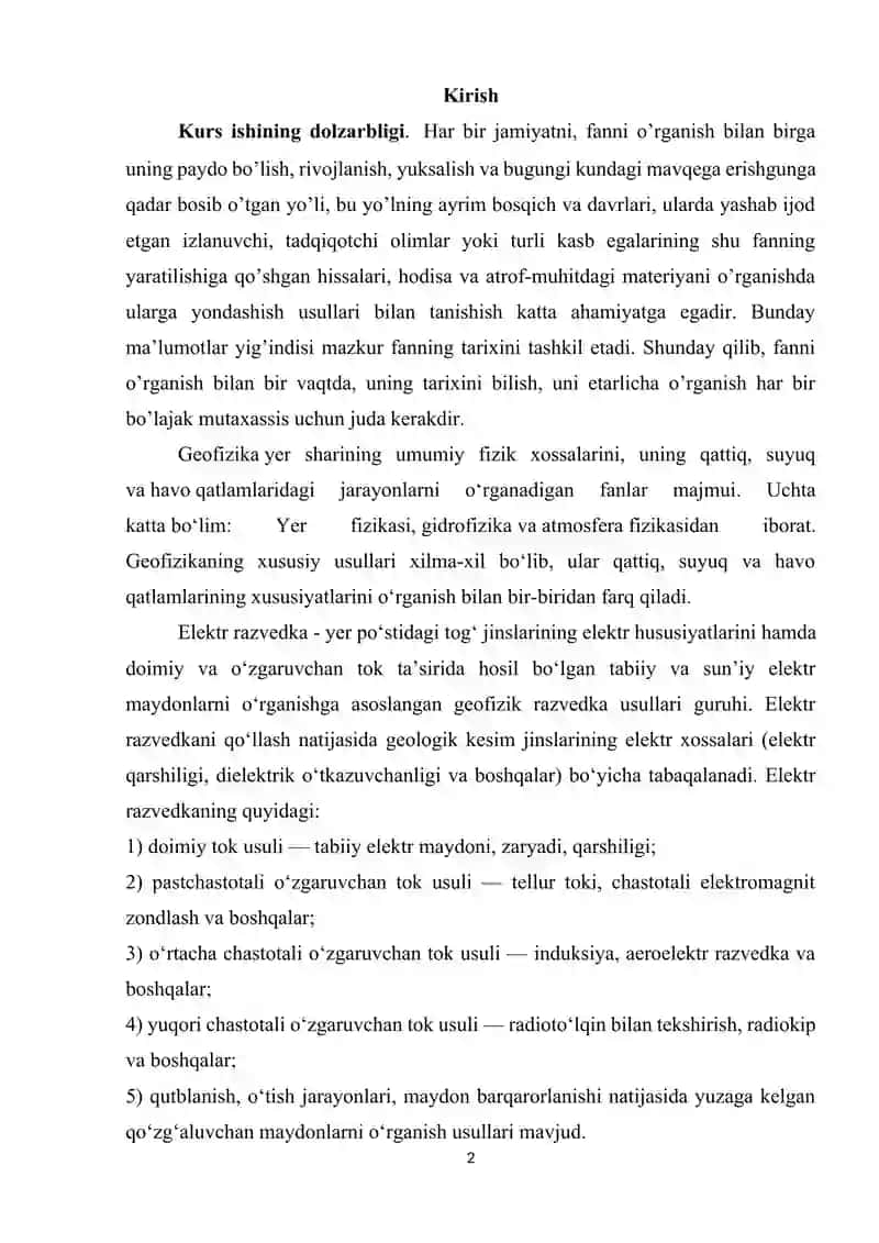 ELEKTRA RAZVEDKA QIDIRUV ISHLARIDA ISHLATILADIGAN ASBOB USKUNALAR VA DALA ISHLARI USLUBIYATI 2