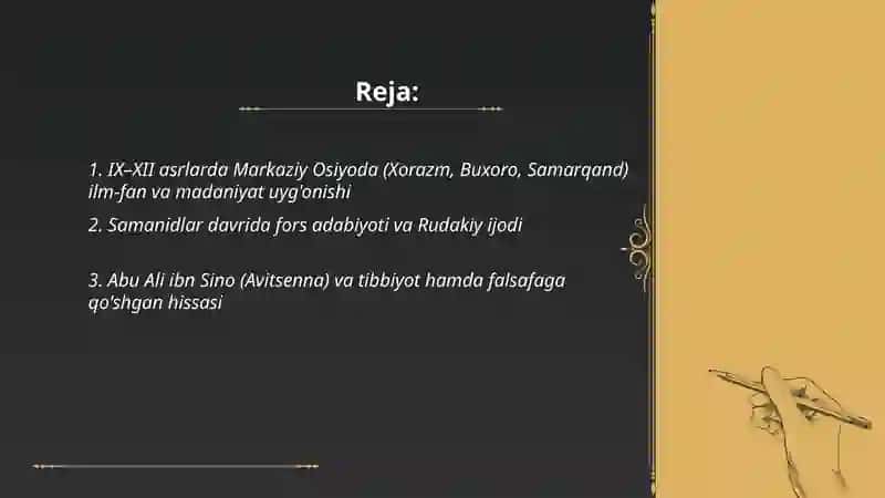 IX-XII asrlarda mamlakatimiz hududida ro'y bergan madaniy uyg'onish (Renessans) 2