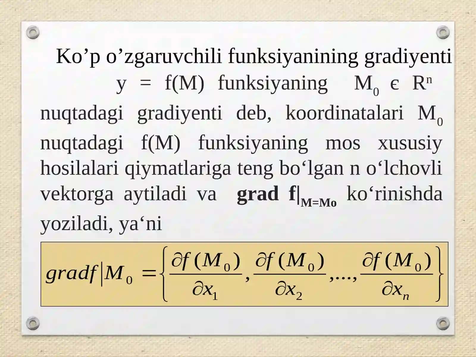 Ko‘p о‘zgaruvchili funksiya differensiali. Xususiy hosila va yuqori tartibli differensiallar 2