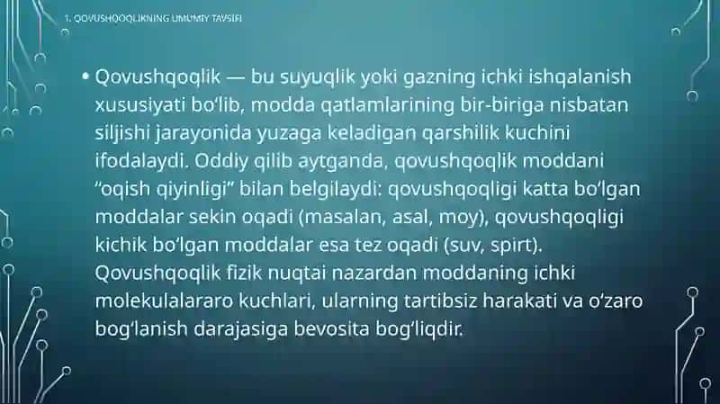 Qovushqoqlikning molekulyar kinetik nazaryasi 2