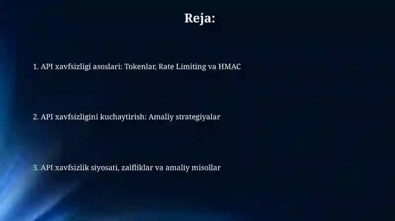 API xavfsizligi: tokenlar, rate limiting va HMAC 2