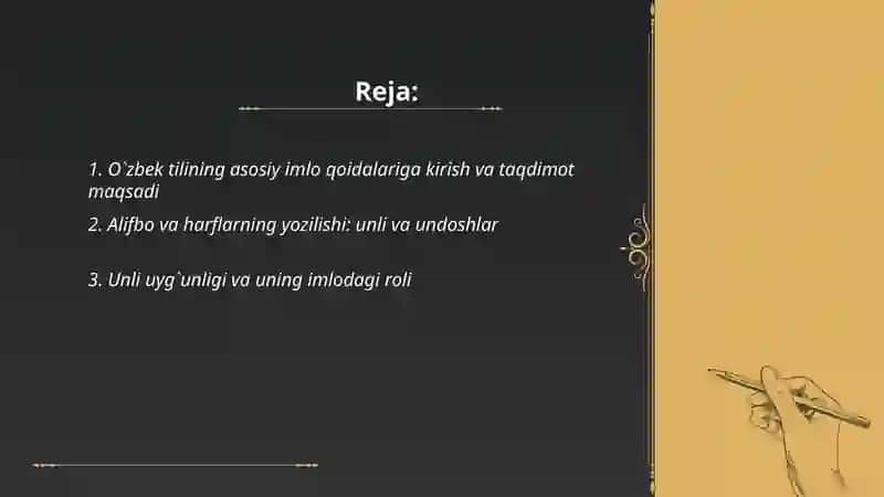 O`zbek tilining asosiy umlo qoidalari asosida taqdimot tayyorlash 2