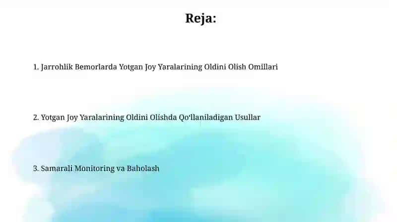 Jarrohlik Bemorlarda Yotgan Joy Yaralarining Oldini Olish 2