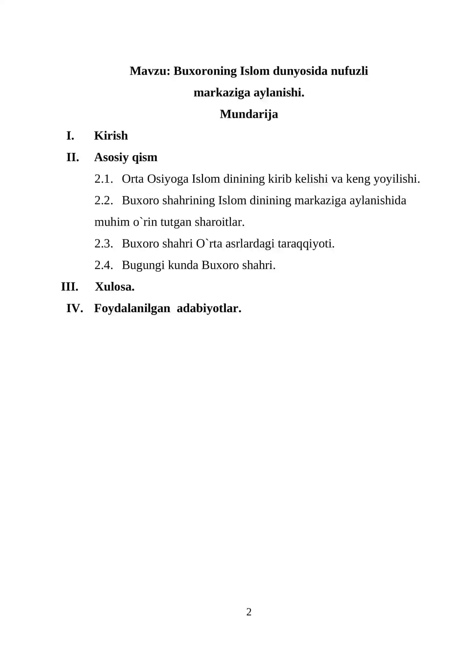 Buxoroning Islom dunyosida nufuzli markaziga aylanishi 2
