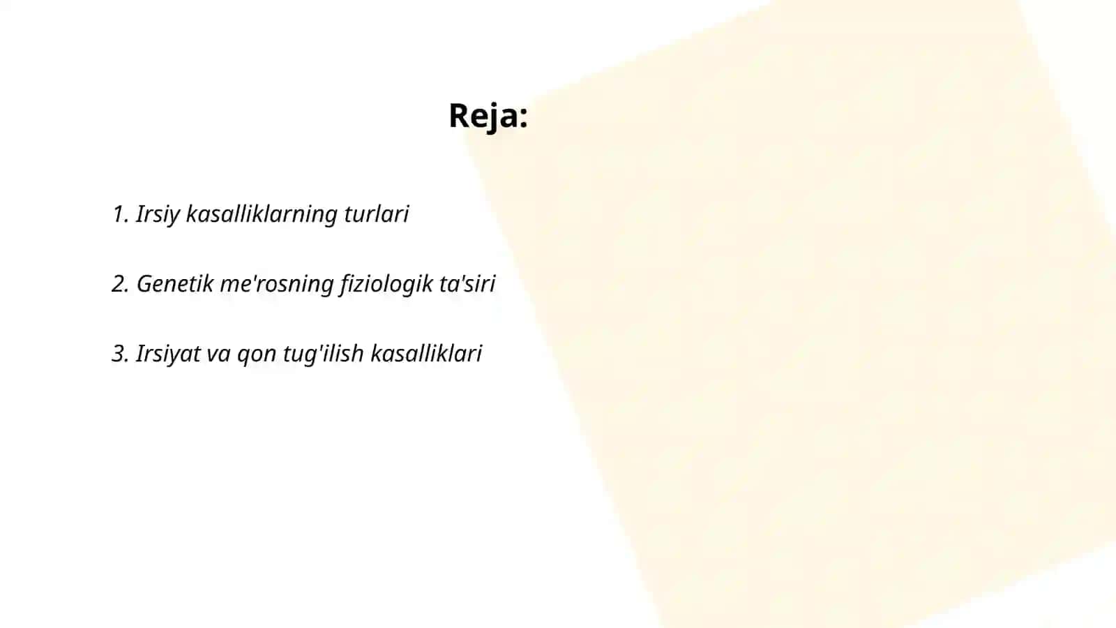 Irsiyat va irsiy kasalliklar. Nerv tiziming ahamiyati va gigiyenasi 2