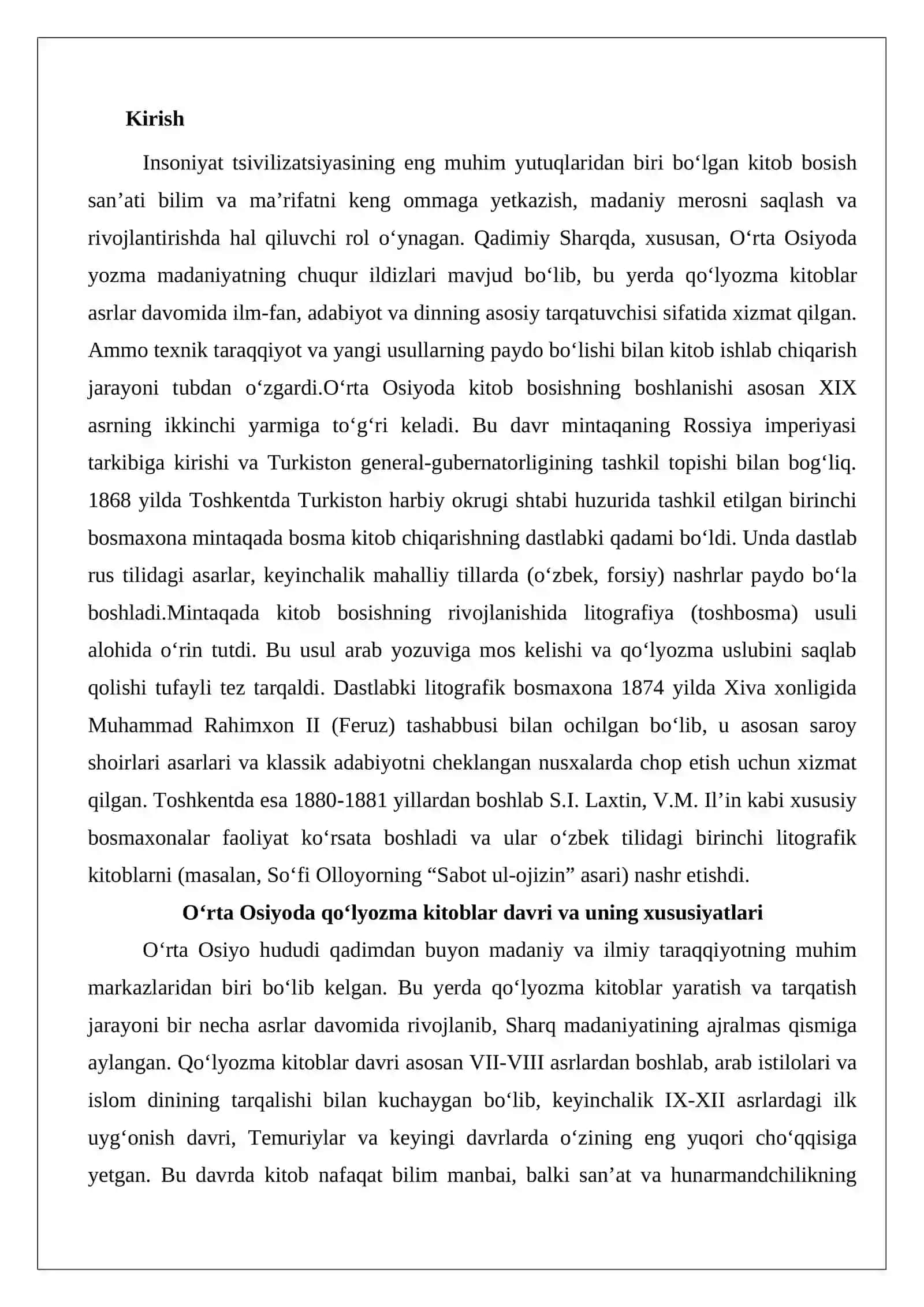 O‘rta Osiyoda kitob bosishning boshlanishi va dastlabki noshirlik 2