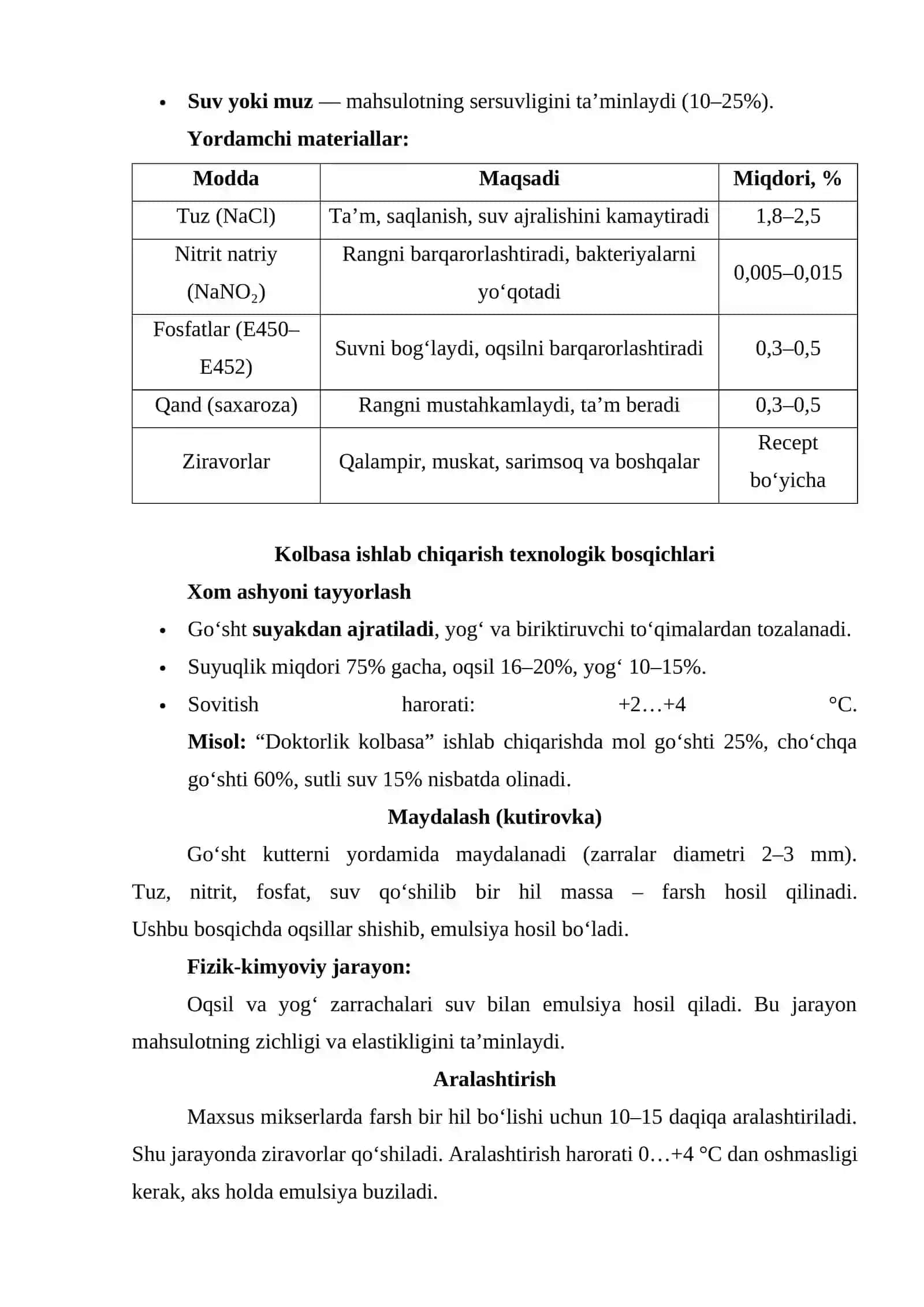 KOLBASA TAYYORLASH TEXNOLOGIYASI 2