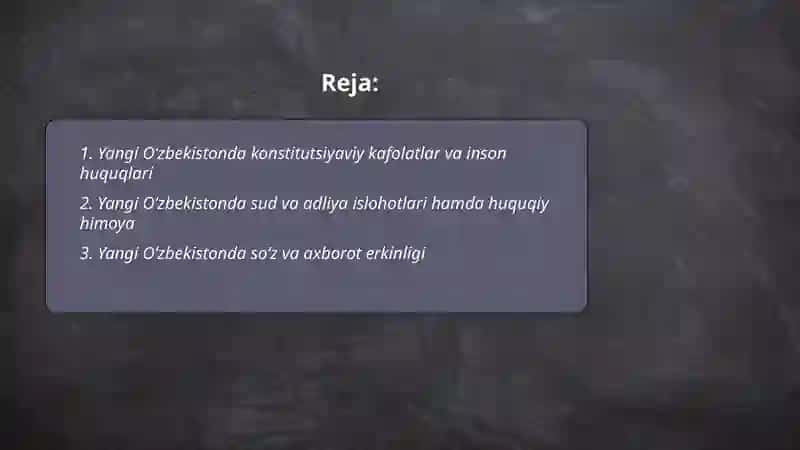 Yangi Oʻzbekistonda inson haq-huquqlari va erkinliklari 2