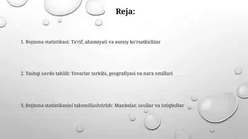 Bojxona statistikasi va uning mamlakat (mintaqa) tashqi savdosining stastistik tekshiruvi 2
