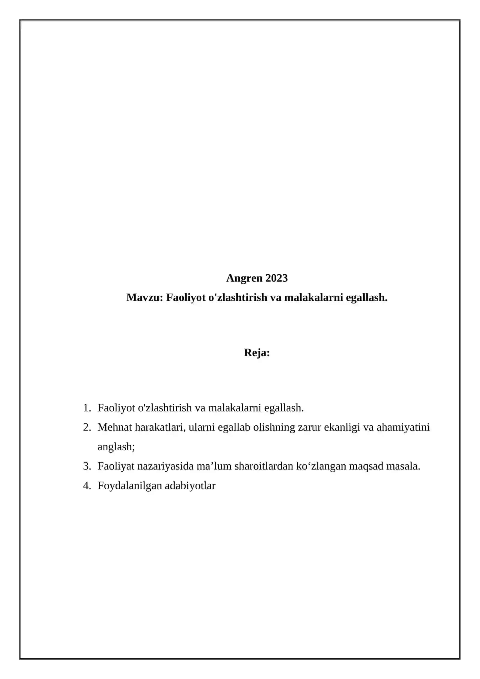 Faoliyot o'zlashtirish va malakalarni egallash 2