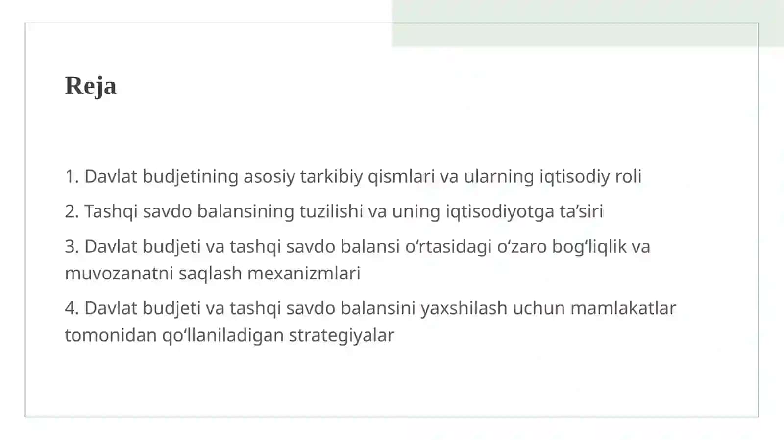 Davlat budjeti va tashqi savdo balansi 2