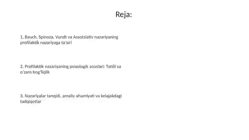 Bauch, Spinoza, Vundt va Assotsiativ nazariyaning profilaktik nazariyaga ta'siri 2