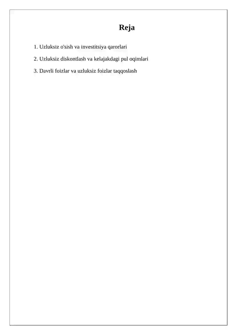 Uzliksiz o'sish va uzluksiz diskontlash uzluksiz foizlar 2