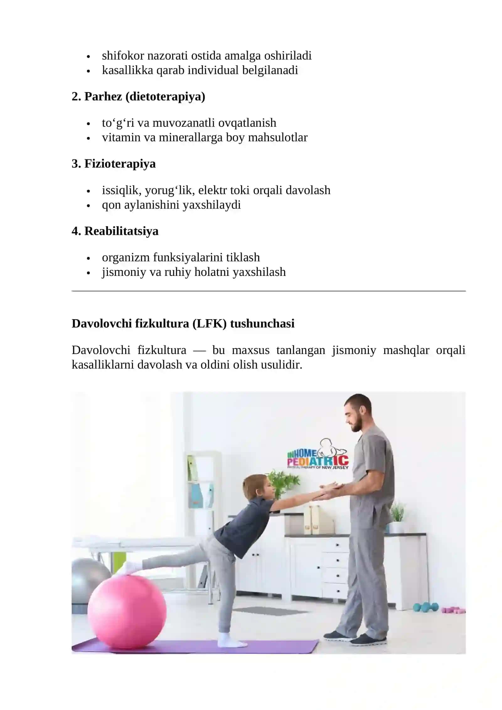 Nimjon va bemor bolalarda davolash va fizkulturani qollash mavzusida referat 2