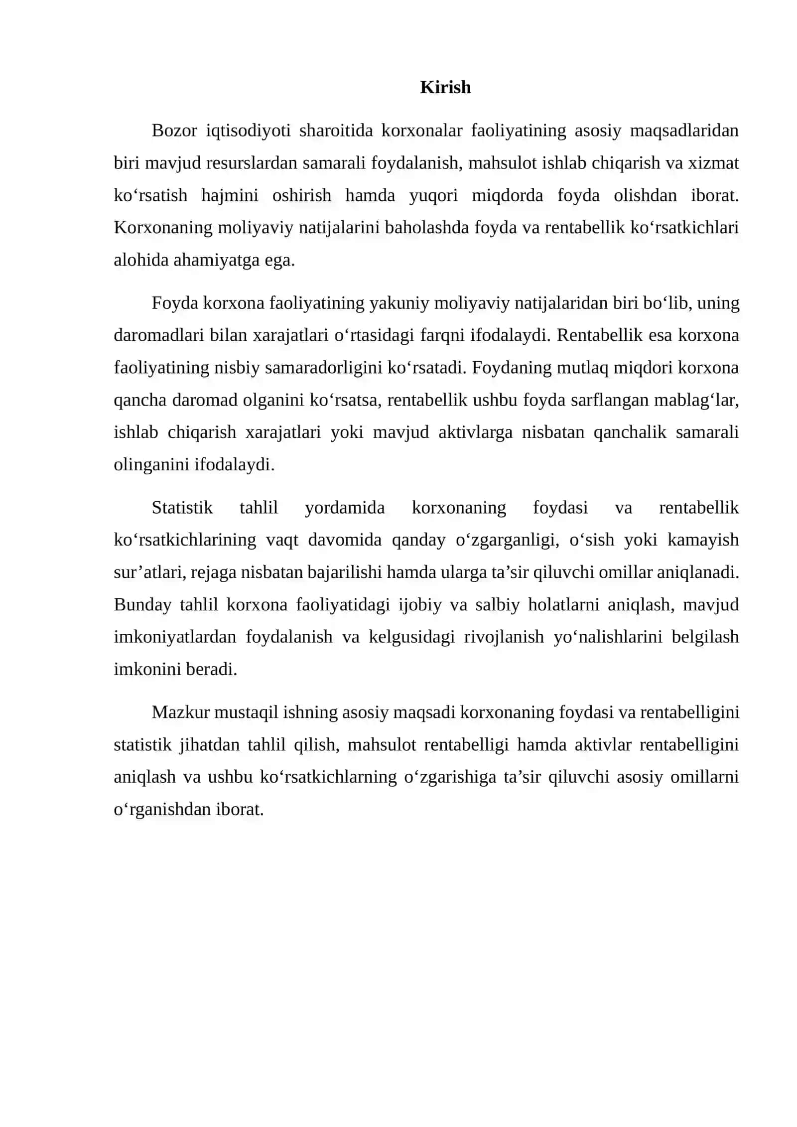 Korxonaning Foydasi va Rentabelligini Statistik Tahlil Qilish 2