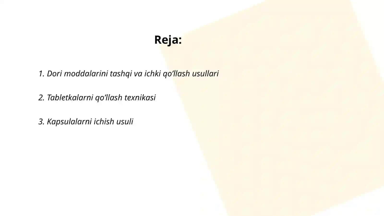 Dori moddalarini tashqi va ichki usulda qo'llash ko'nikmalari 2