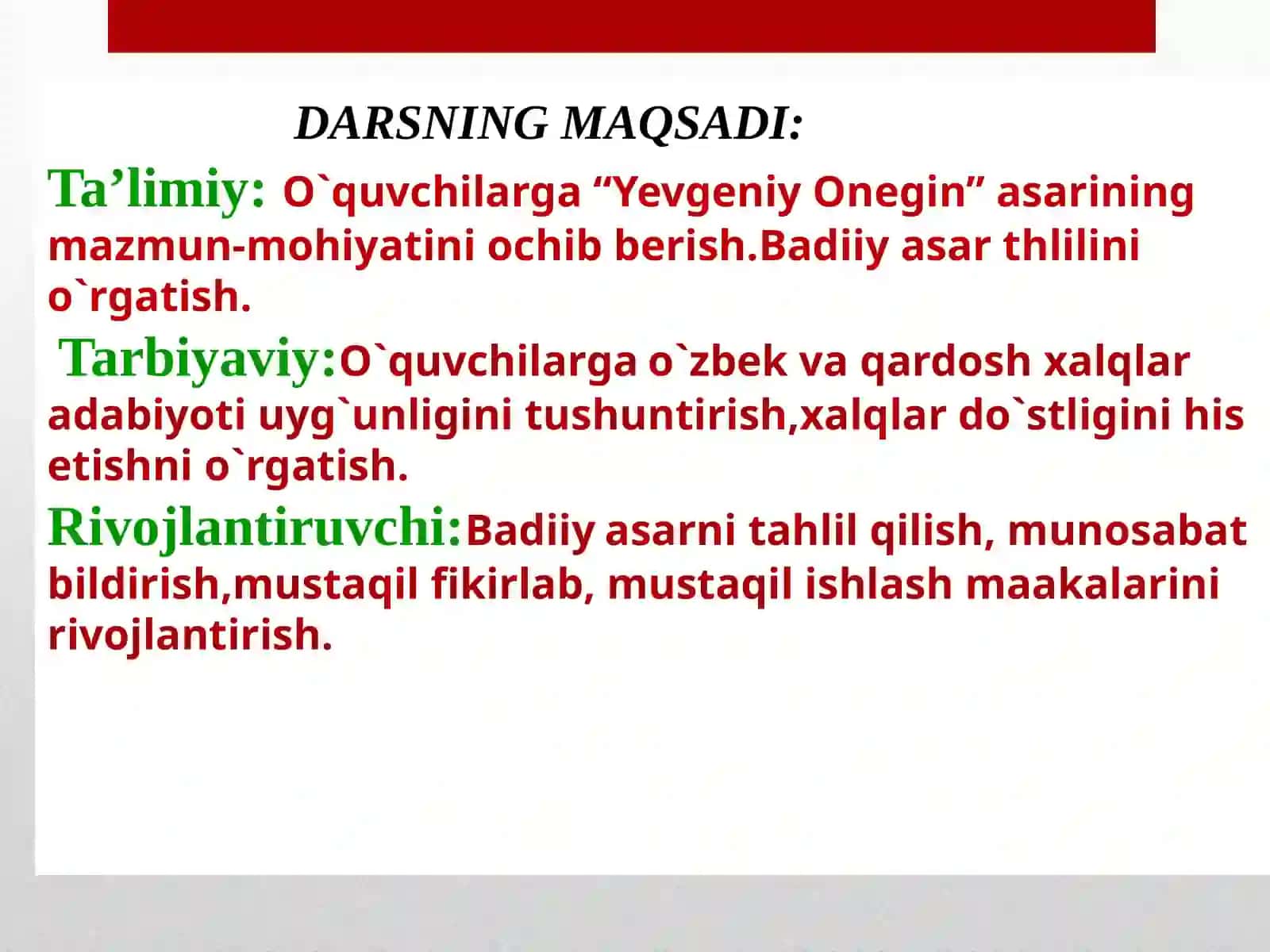 Pushkinning “Yevgeniy Onegin”asari matni ustida ishlash 2