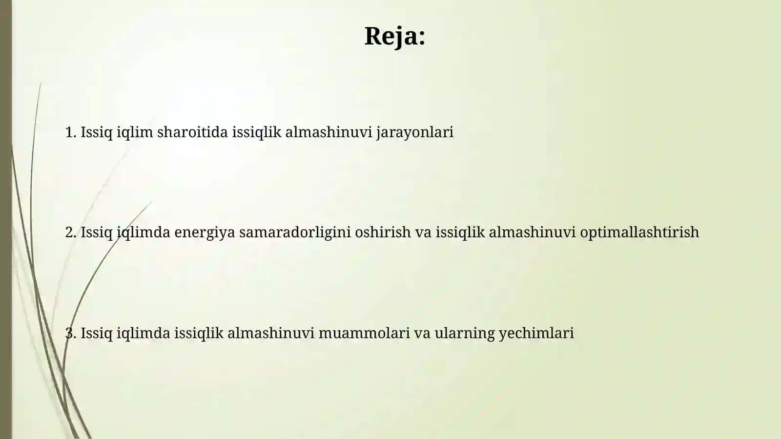 Issiq iqlim sharoyitida isiqlik almashinuvi 2