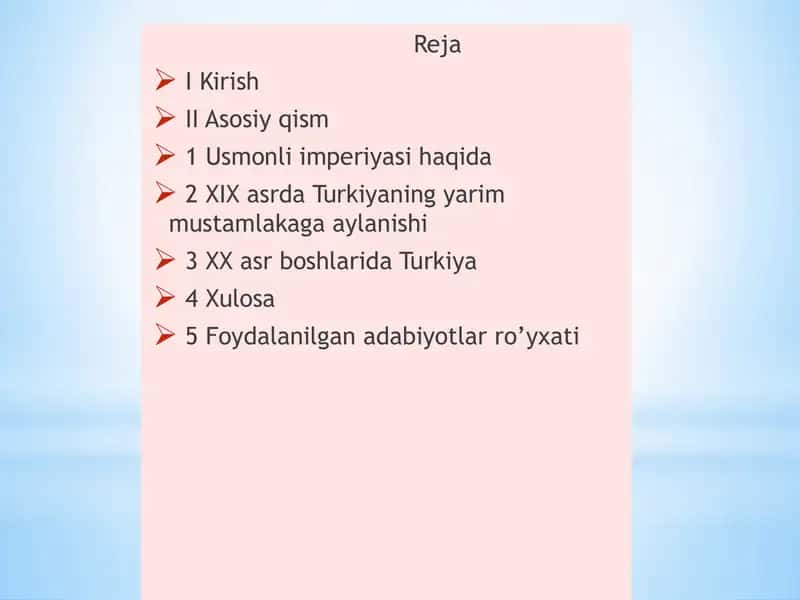 XIX asrning oxirgi - XX asr boshlarida Usmonli davlati 2