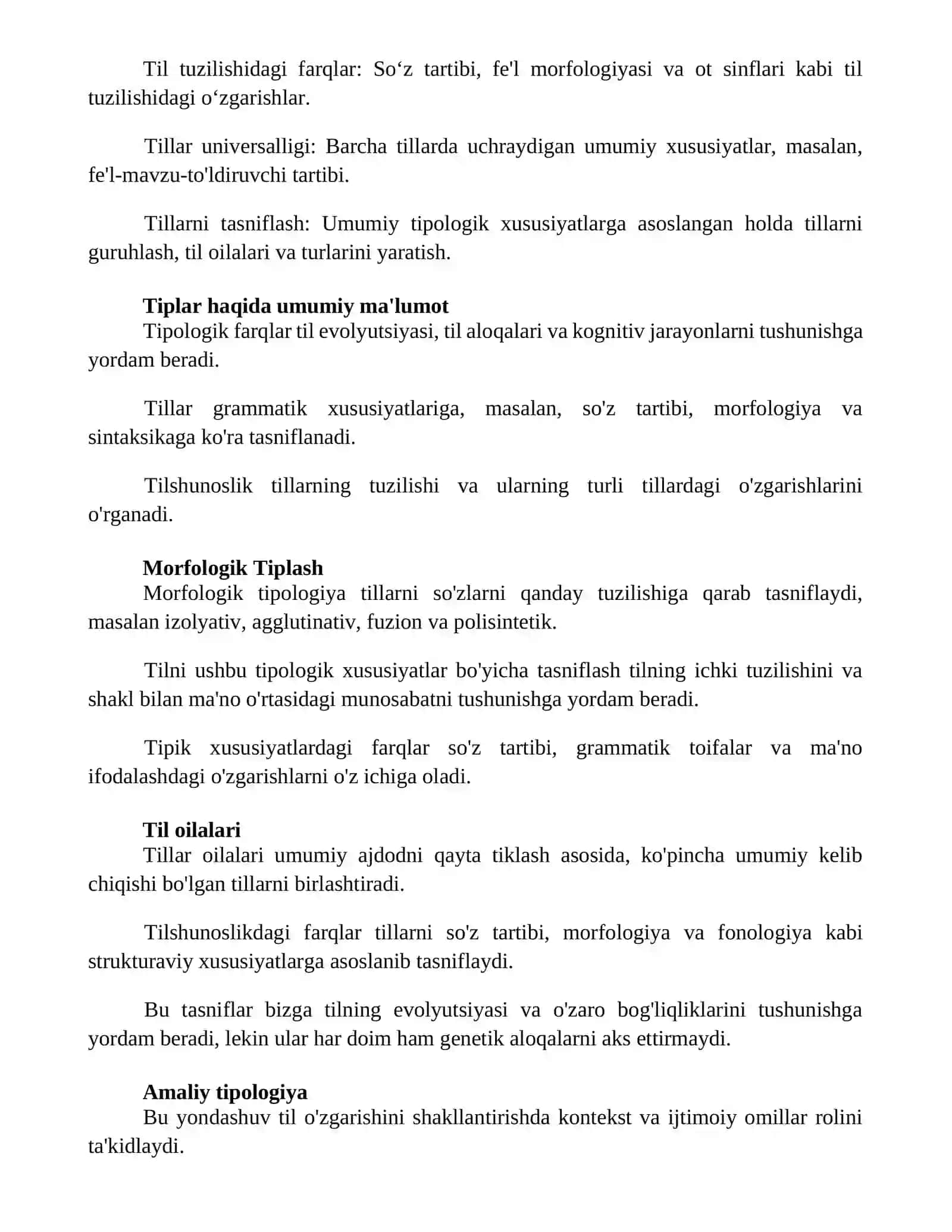 Tipologik farqlar tasnifi 2