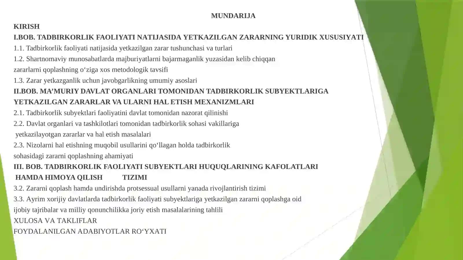 TADBIRKORLIK SOHASIDAGI ZARARLARNI QOPLASH – HUQUQLARNI HIMOYA QILISH SHAKLI SIFATIDA 2
