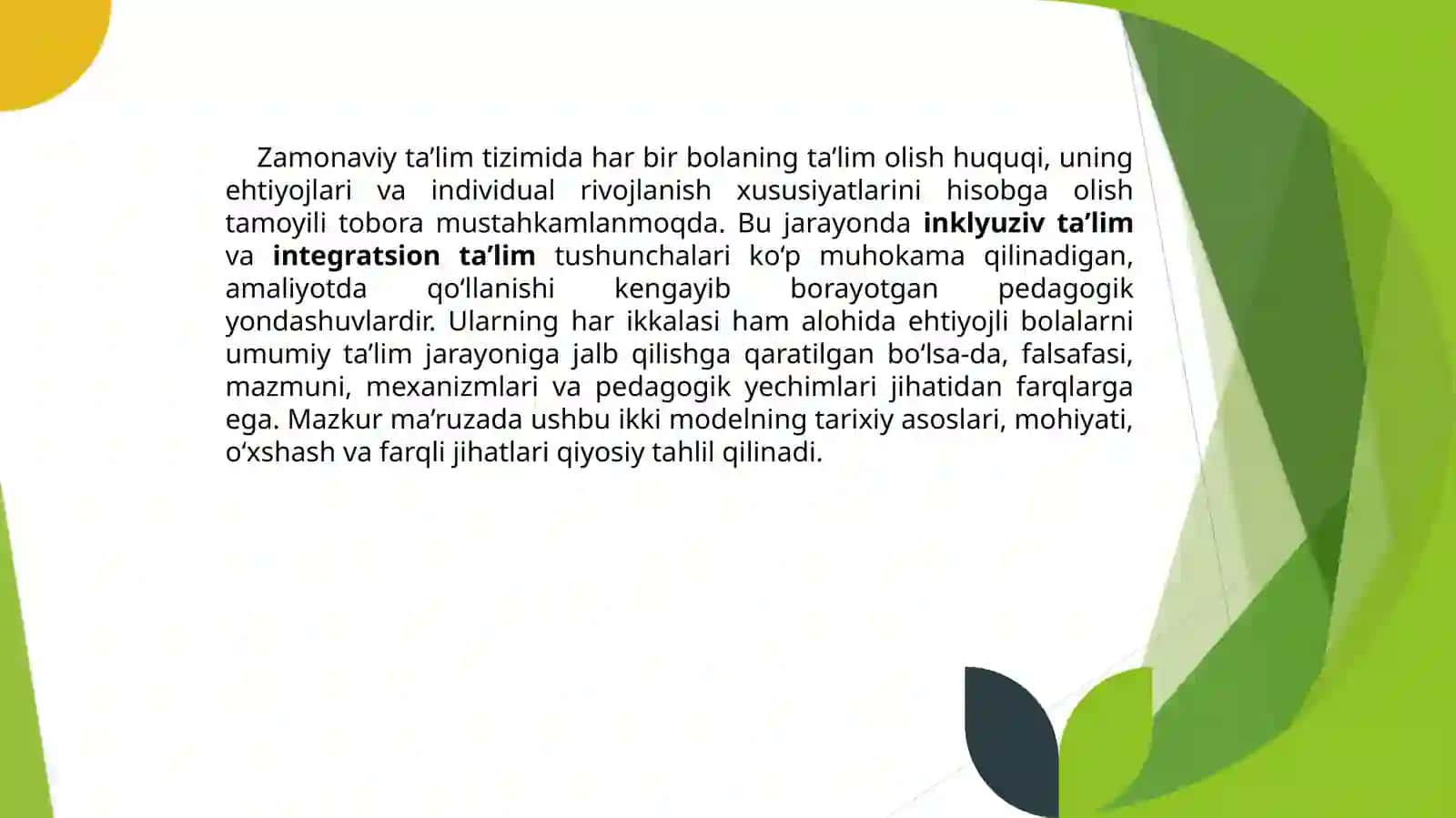 INKLYUZIV VA INTEGRATSION TA’LIMNING QIYOSIY TAHLILI 2