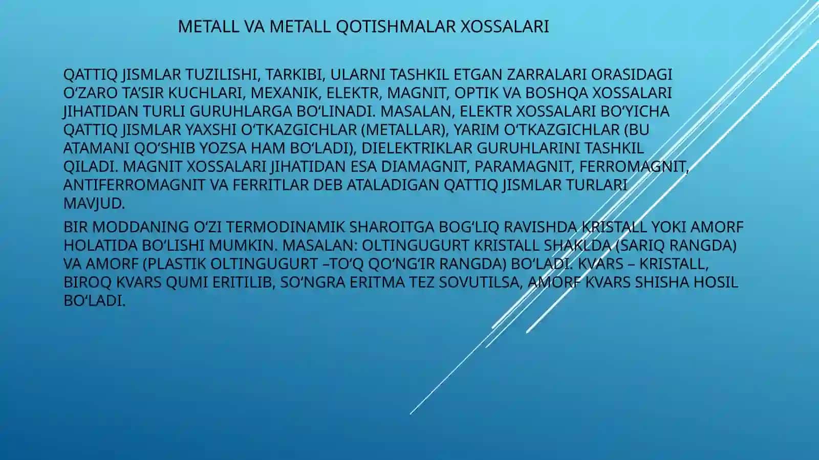 METALL VA METALL QOTISHMALAR XOSSALARI 2