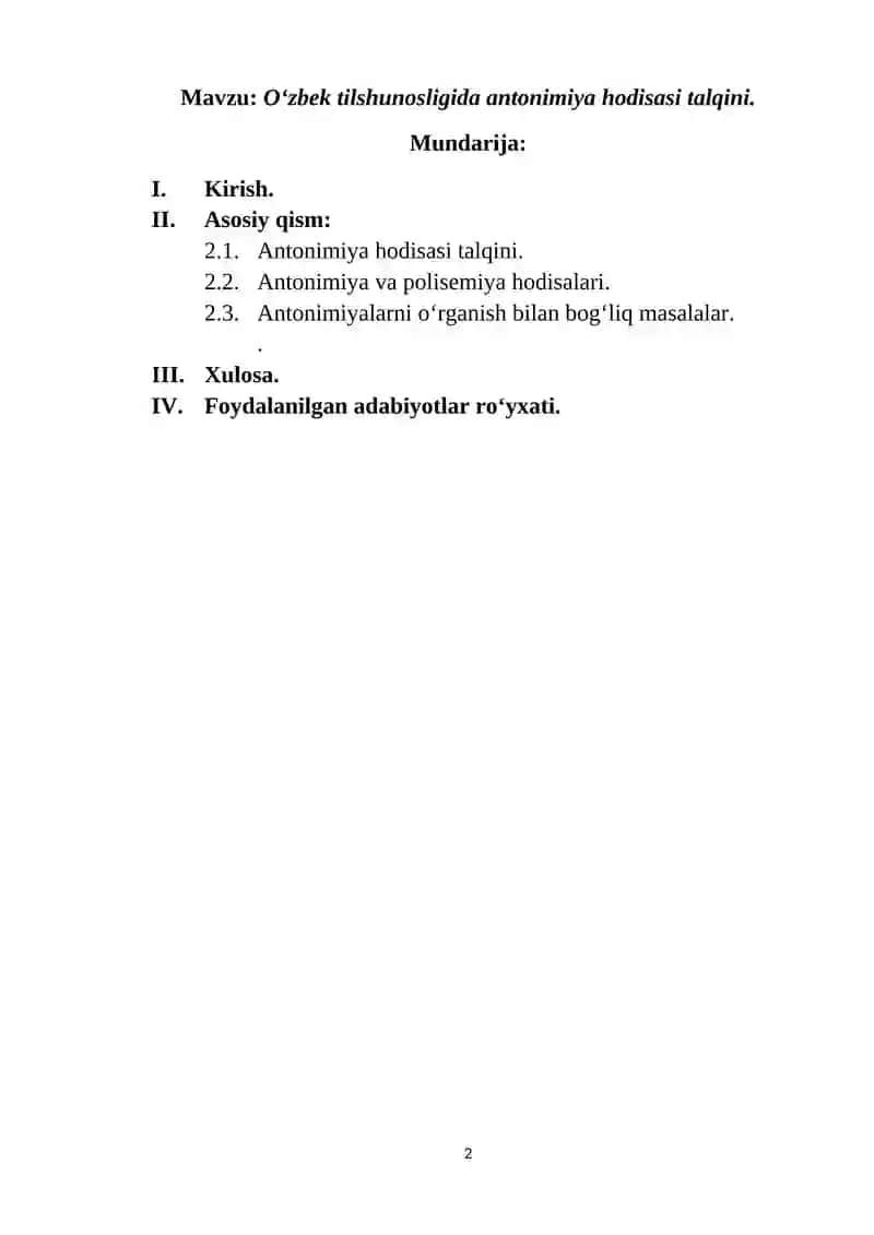 O‘zbek tilshunosligida antonimiya hodisasi talqini. 2