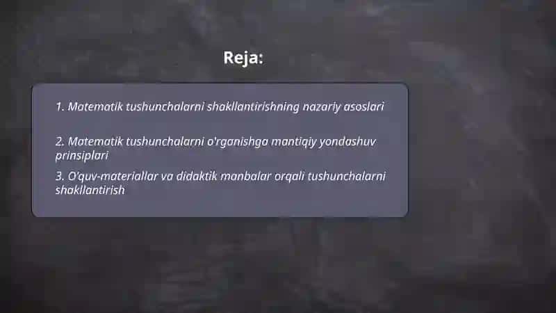 Matematik tushunchalarni shakllantirish manbalari, matematik tushunchalarni o’rganishga mantiqiy yondashish, mukammal sonlar, egizak tub sonlar 2