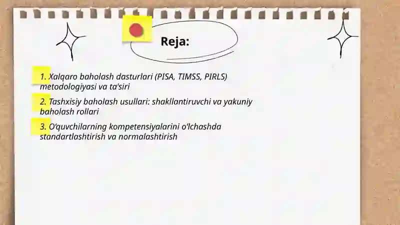 Xalqaro Baholash Dasturlari va Tashxisiy Baholash Usullari 2