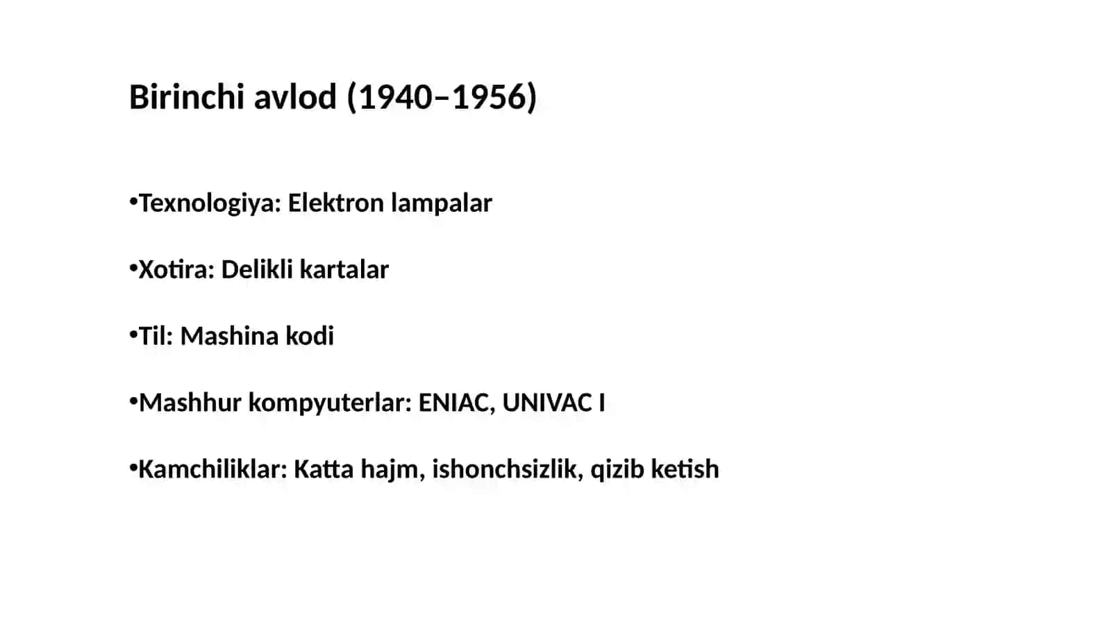 Kompyuter avlodlari (Exem avlodlari) 2