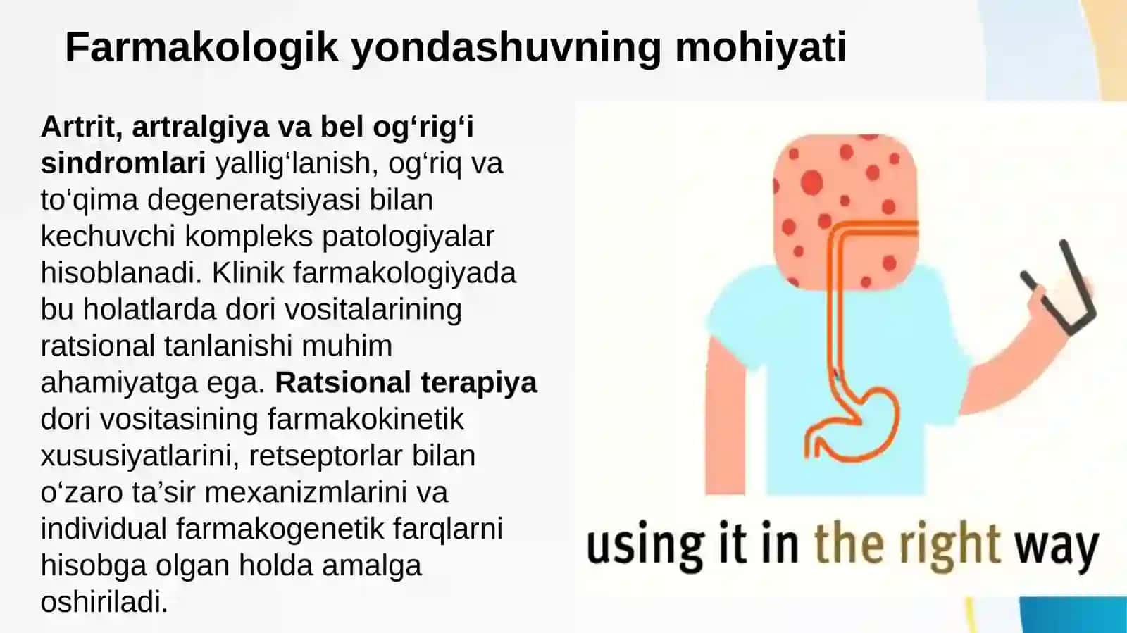 Artrit, artralgiya va belda og'riq sindromlarida dori vositalarini ratsional qo'llashga klinik-farmakologik yondashuv 2