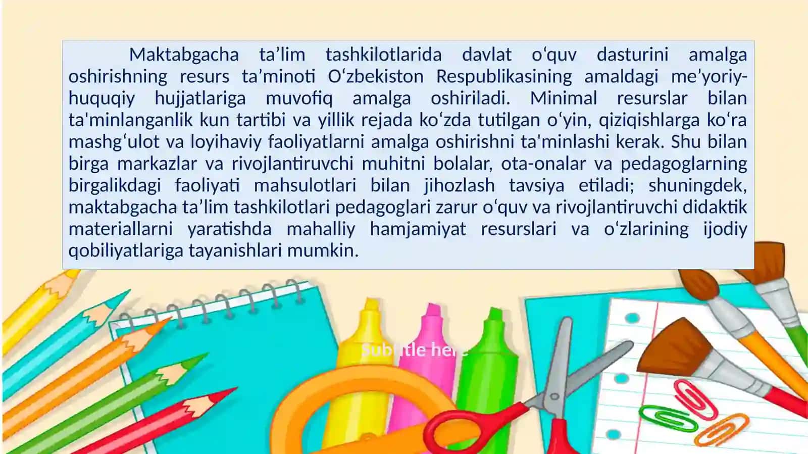 MTTda tasviriy faoliyat mashg’ulotlari jihozlariga qo’yilgan talablar 2