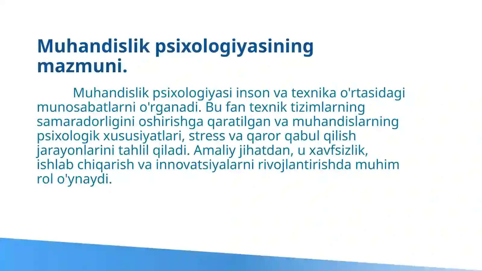 Muhandislik psixologiyasi: mazmuni, vazifalari va ahamiyati 2