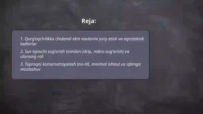 Agratexnik tadbrlarning iqlim õzgarishiga qarshi moslashuvdagi õrni Komilov shodlik 2