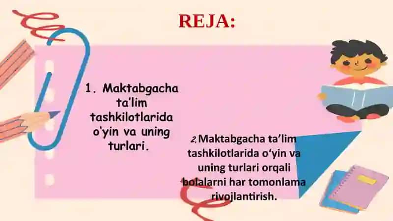 Maktabgacha ta’lim tashkilotlarida o‘yin va uning turlari. 2