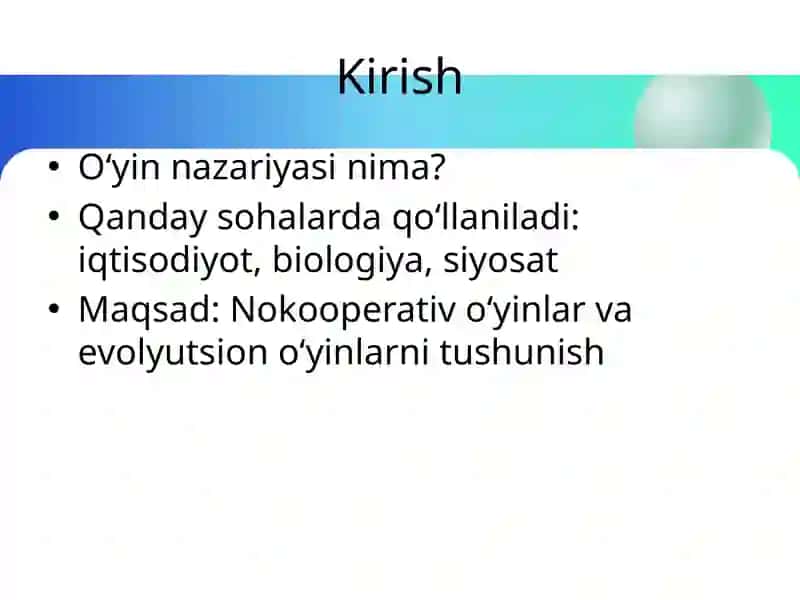 Nokooperativ O‘yinlar va Ularning Tabiiy Evolyutsiyasi 2