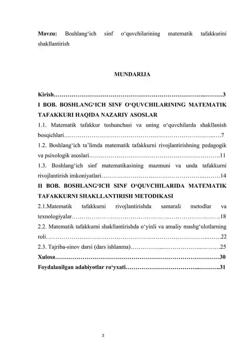 Boshlang‘ich sinf o‘quvchilarining matematik tafakkurini shakllantirish 2