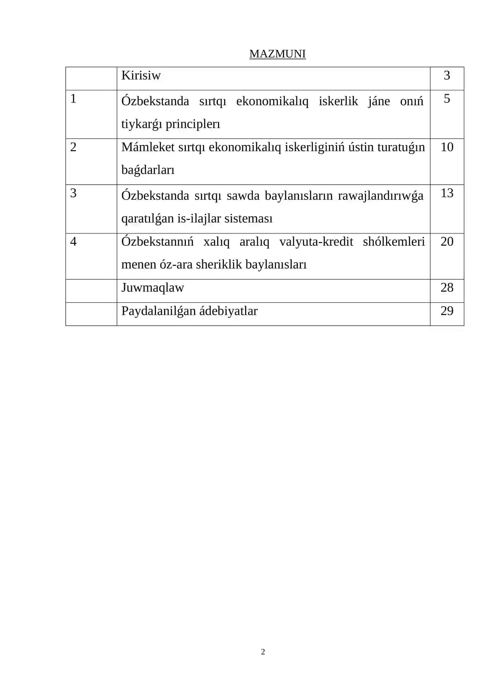 Ózbekstannıń xalıq aralıq fınans qatnasıqlarıne ıntegracıyalasıwı 2