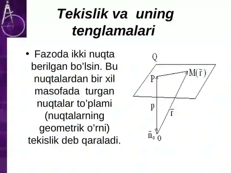 Fazoda to`g`ri chiziq va tekisliklarning turli tenglamalari 2