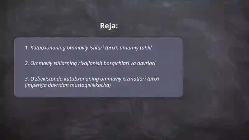 Kutubxonaning ommaviy ishlari tarixi 2