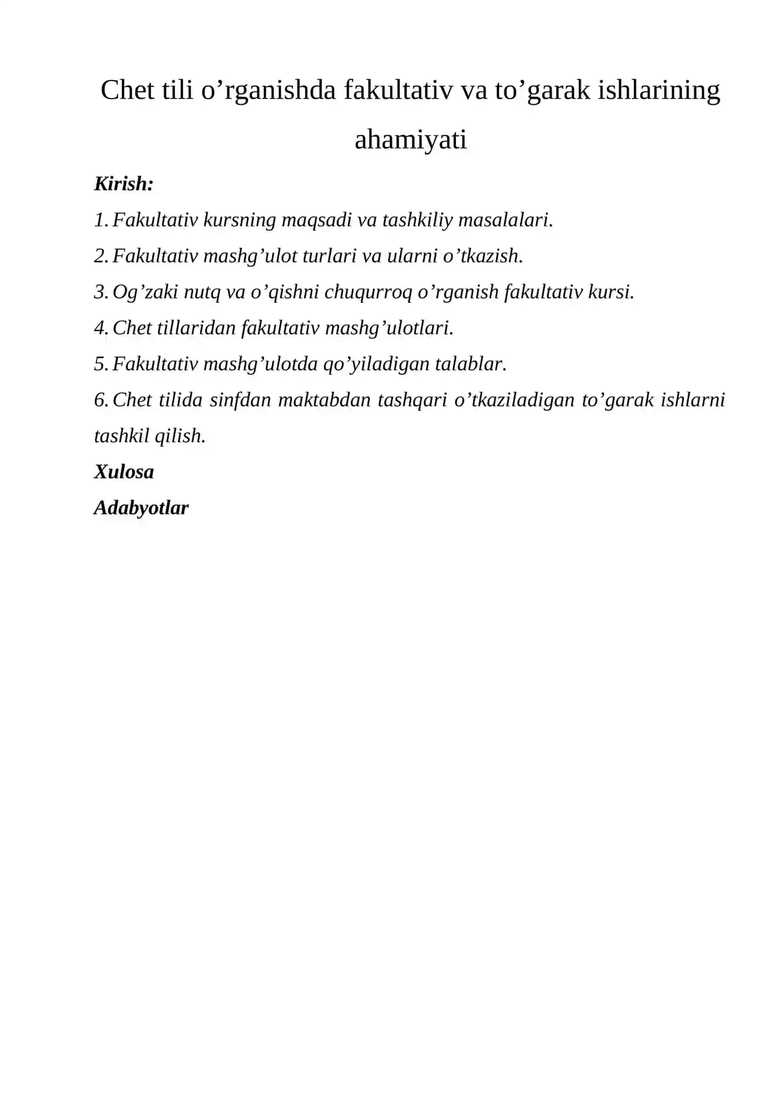 Chet tili o’rganishda fakultativ va to’garak ishlarining ahamiyati 2